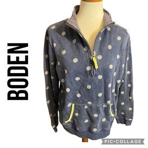 Boden Half Zip Mock Collar Blue with Gray Polka Dots Pullover Sweatshirt Size 14